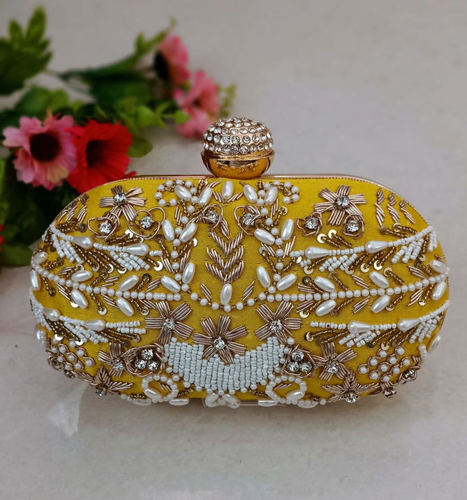 Wedding Wear Embroidered Oval Box Style Wholesale Clutches
